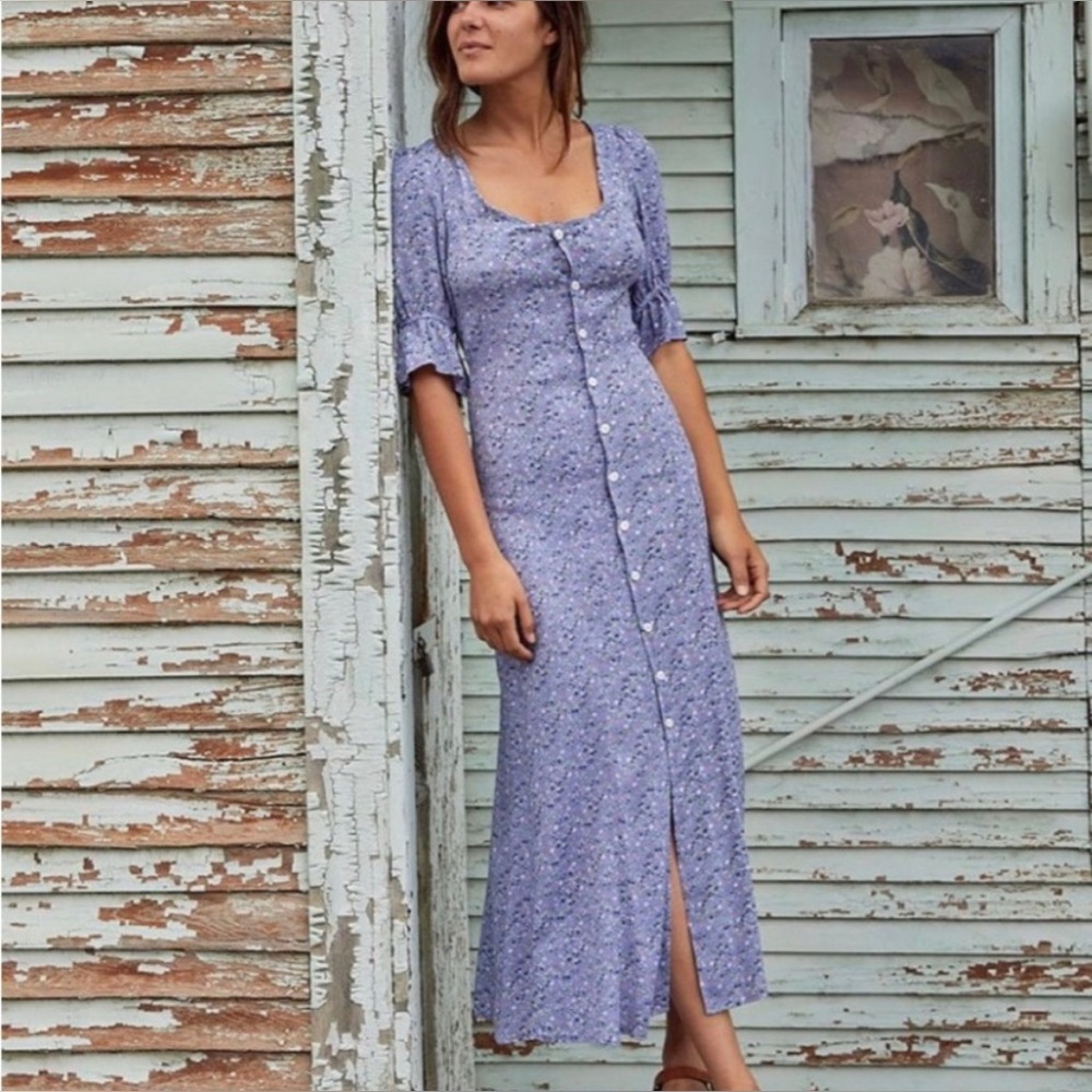 Christy Dawn Lavender Floral Button-Front Midi Dress